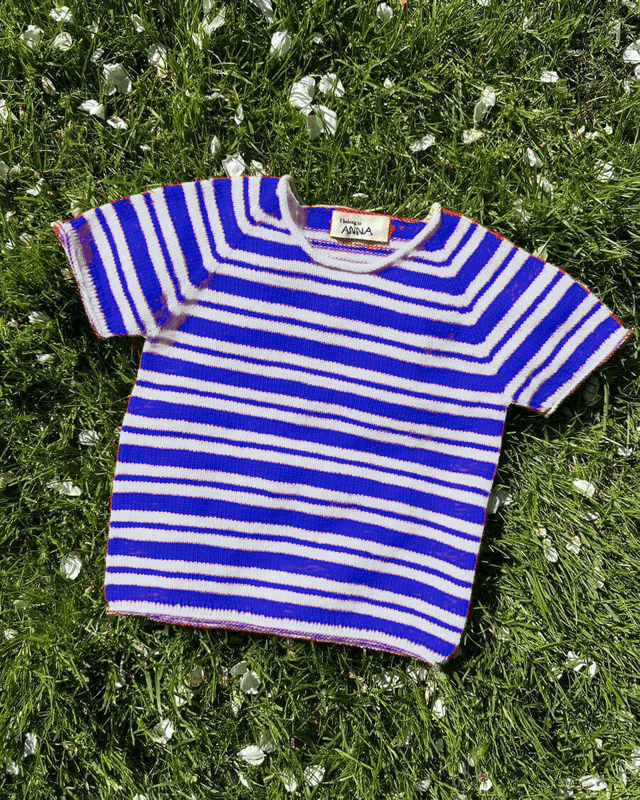 Reimagined pattern in blue and red stripes