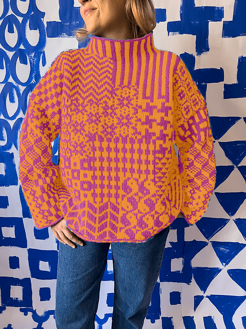 Reimagined green and pink patterned sweater
