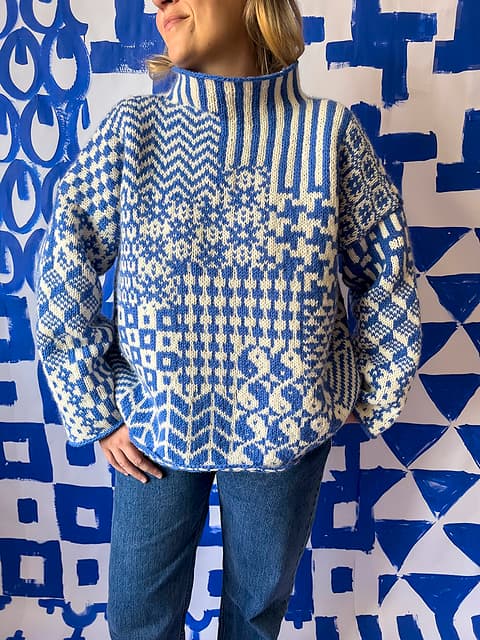 Original blue and white patterned sweater